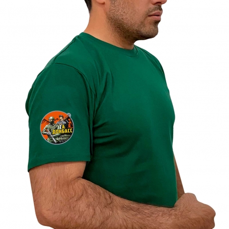 Зелёная футболка с термопринтом Zа Донбасс на рукаве