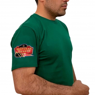 Зелёная футболка с термотрансфером Морская пехота на рукаве