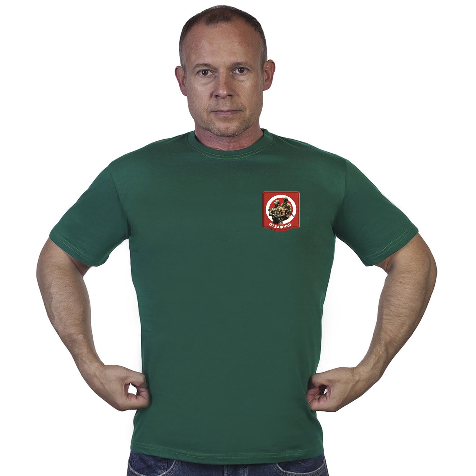Зелёная футболка с термотрансфером "Отважные"