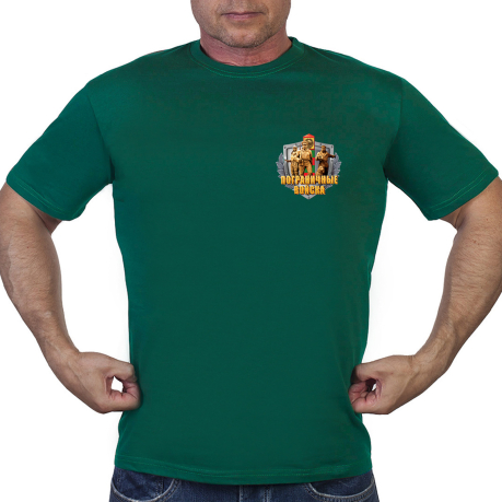 Зелёная футболка с термотрансфером "Пограничные Войска"