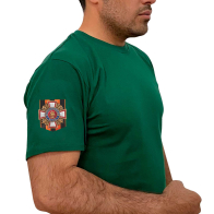 Зеленая футболка с трансфером "Потомственный казак" на рукаве