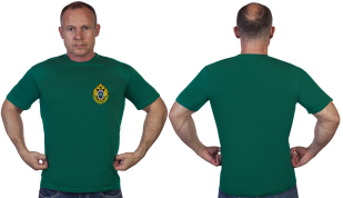 Зелёная футболка с вышитой эмблемой Пограничной службы - в розницу и оптом
