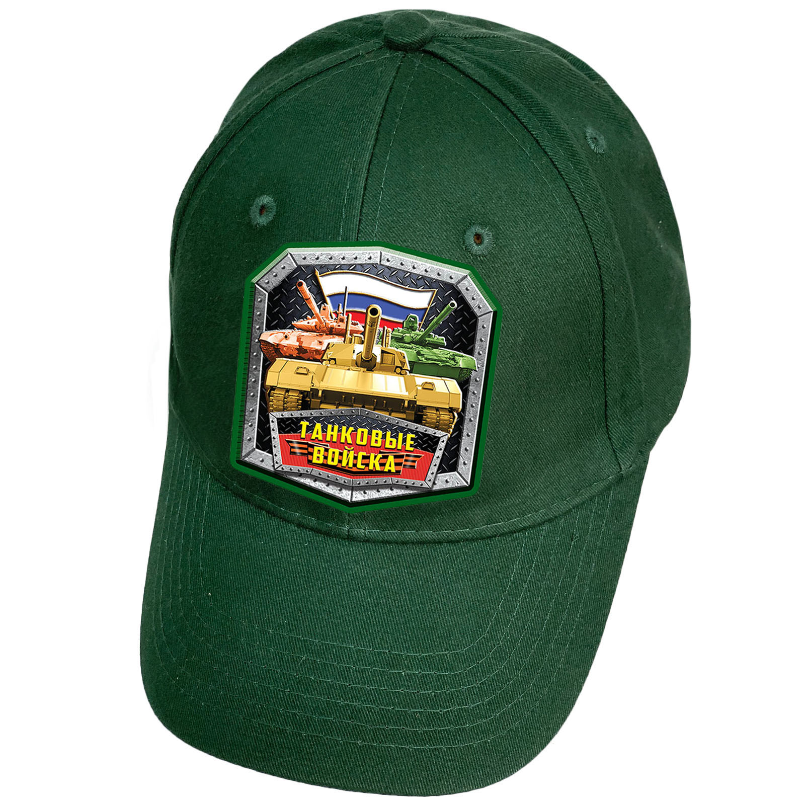 Зелёная кепка с термопринтом "Танковые войска"