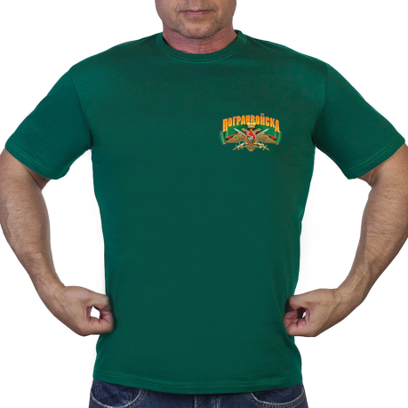 Зелёная мужская футболка с термотрансфером "Погранвойска"