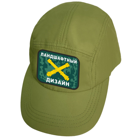 Зеленая стильная кепка-пятипанелька с термотрансфером Ландшафтный дизайн