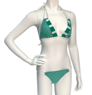 Зеленый купальник RIPCURL с белыми полосками и завязками