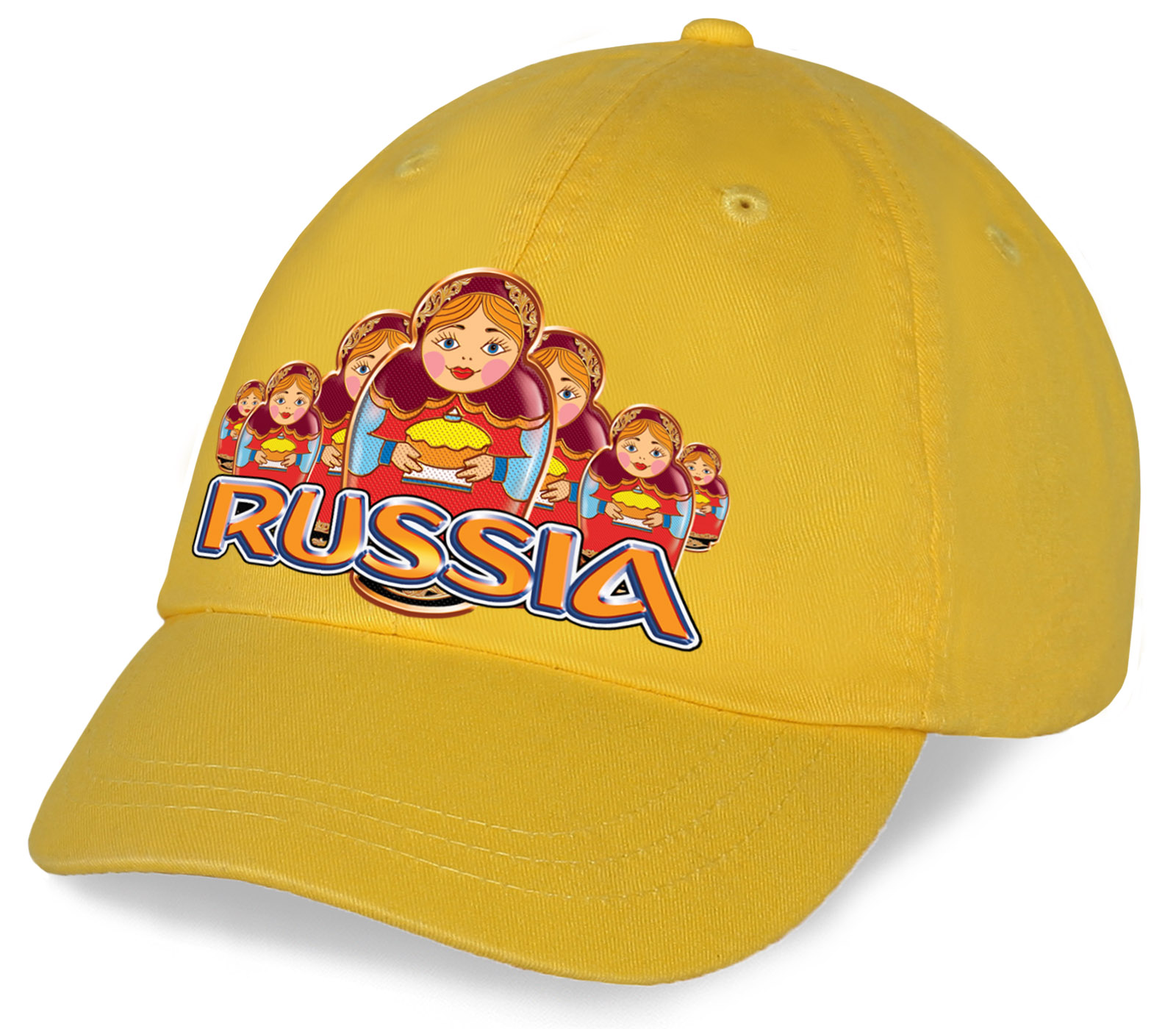 Купить желтую хлопковую бейсболку Russia Приветствие матрешек по привлекательной цене