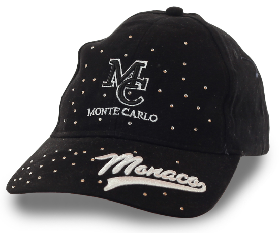 Женская бейсболка Monte Carlo – черный фон эффектно оттеняет блеск страз. Быть не похожей на других – просто, значит, будь УНИКАЛЬНОЙ!