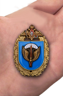 Знак "31-я отдельная Воздушно-десантная бригада" в бархатистом футляре из флока - вид на ладони