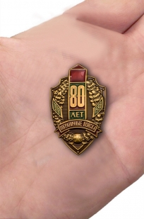 Знак 80 лет Пограничным войскам в футляре с удостоверением - вид на ладони