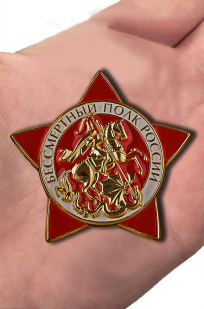 Знак "Бессмертный полк России" в нарядном футляре из флока - вид на ладони