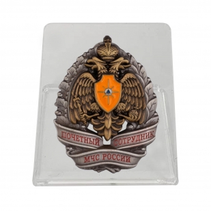 Знак Почётный сотрудник МЧС России на подставке